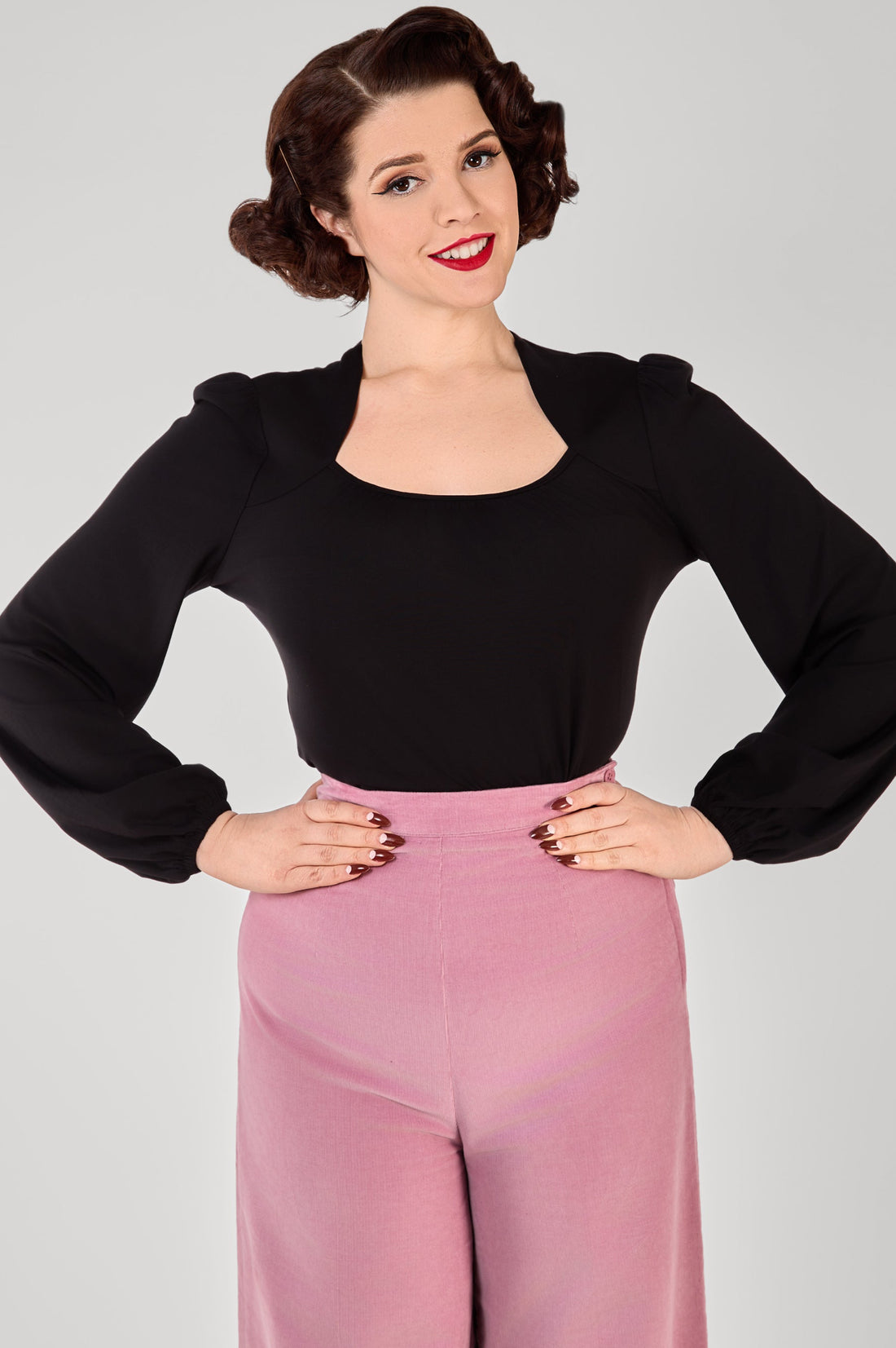 Leslie Black Balloon Sleeve Jersey Top