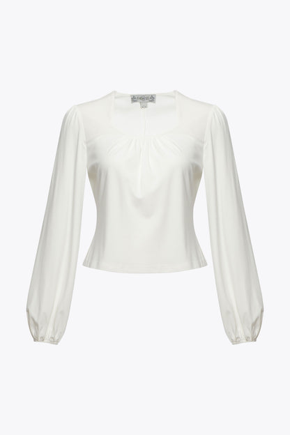 Leslie White Balloon Sleeve Jersey Top