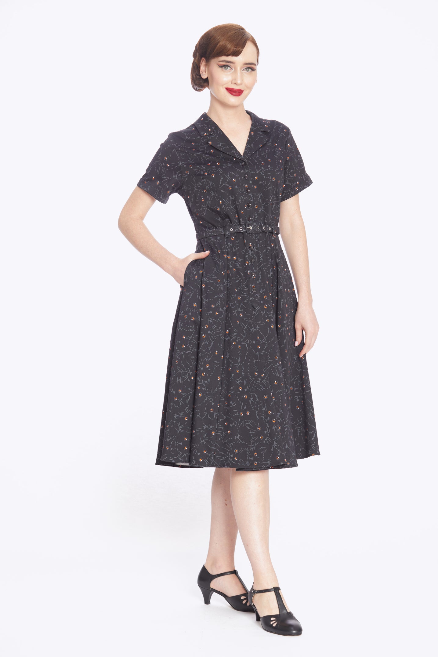 Caterina Black Cats Swing Dress