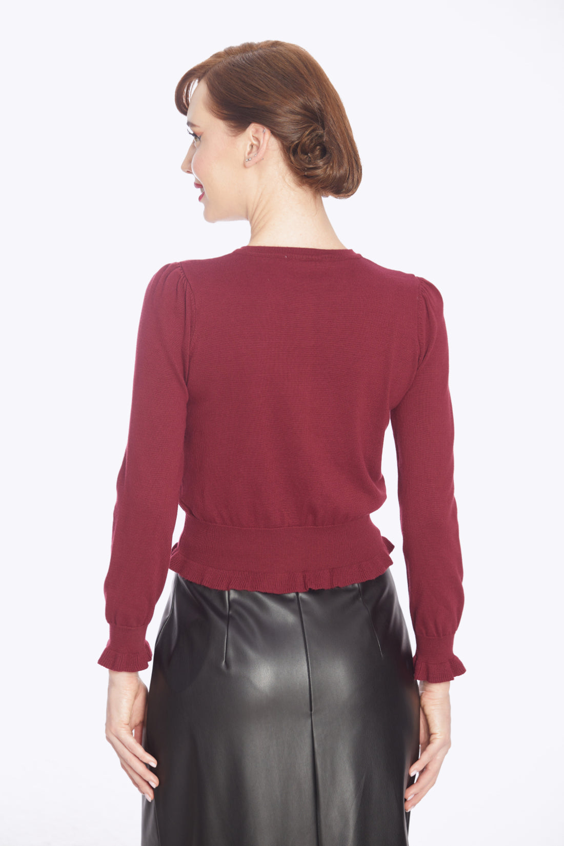 Sofia Frill Hem Cardigan Burgundy