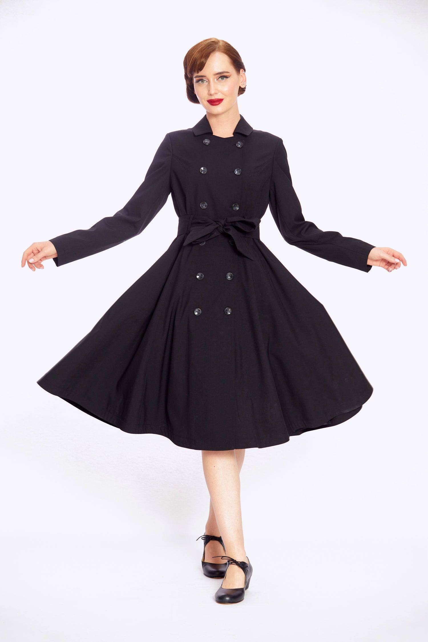 Korrina Black Swing Trench Coat