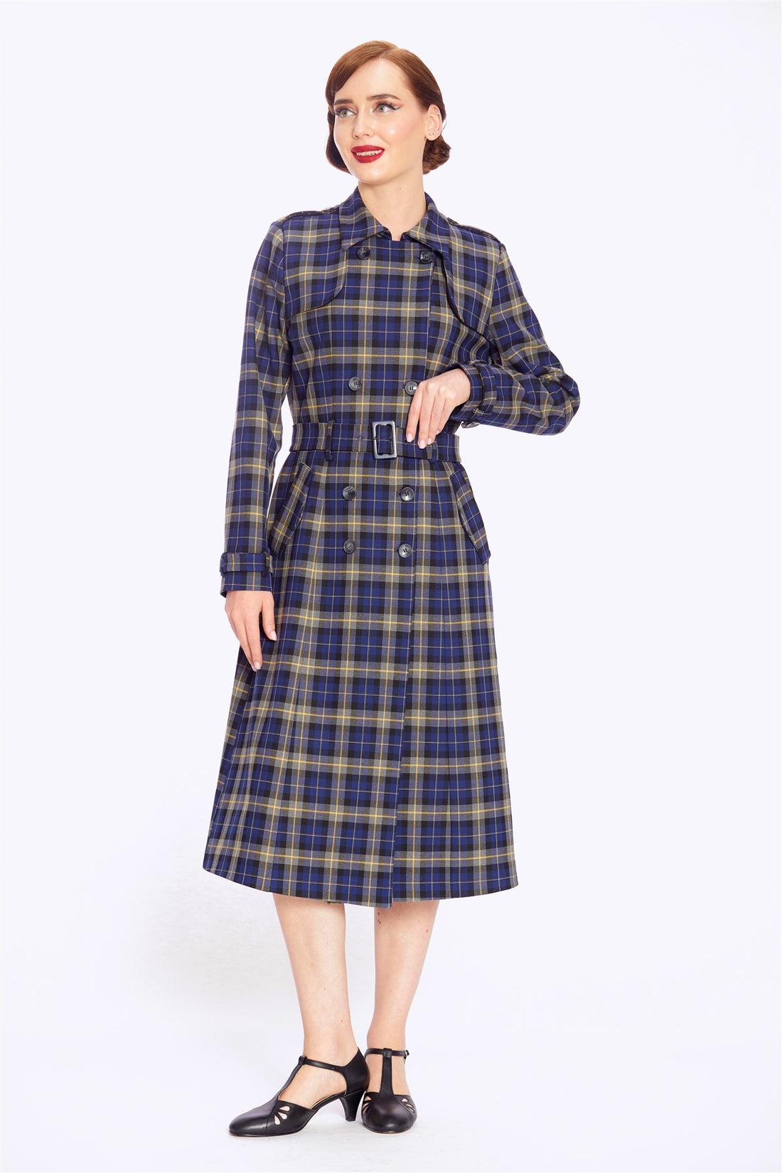 Kathie 40s Checks Trench Coat