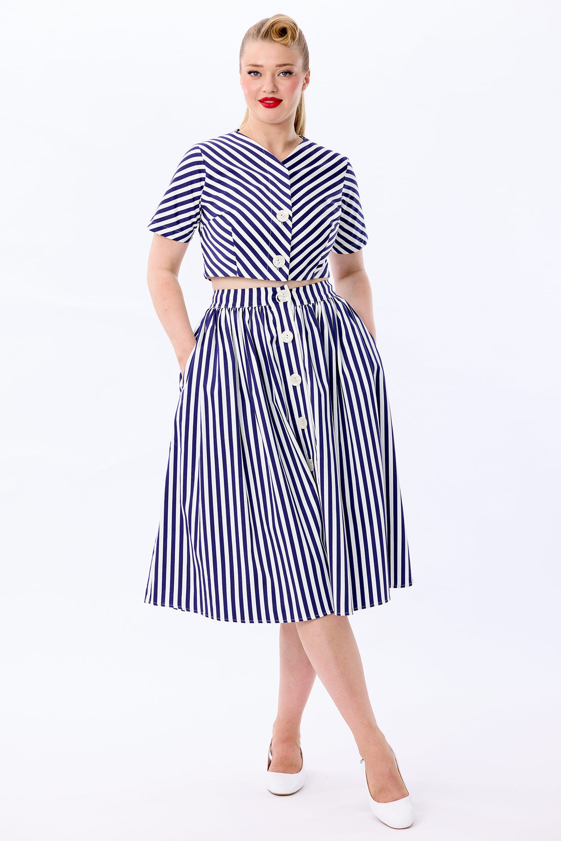 Marianna Navy Stripe Swing Skirt