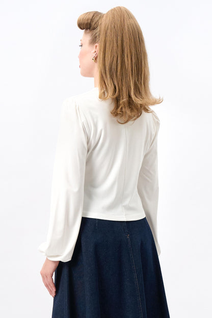 Leslie White Balloon Sleeve Jersey Top