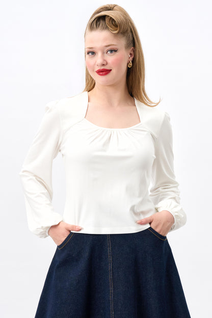 Leslie White Balloon Sleeve Jersey Top