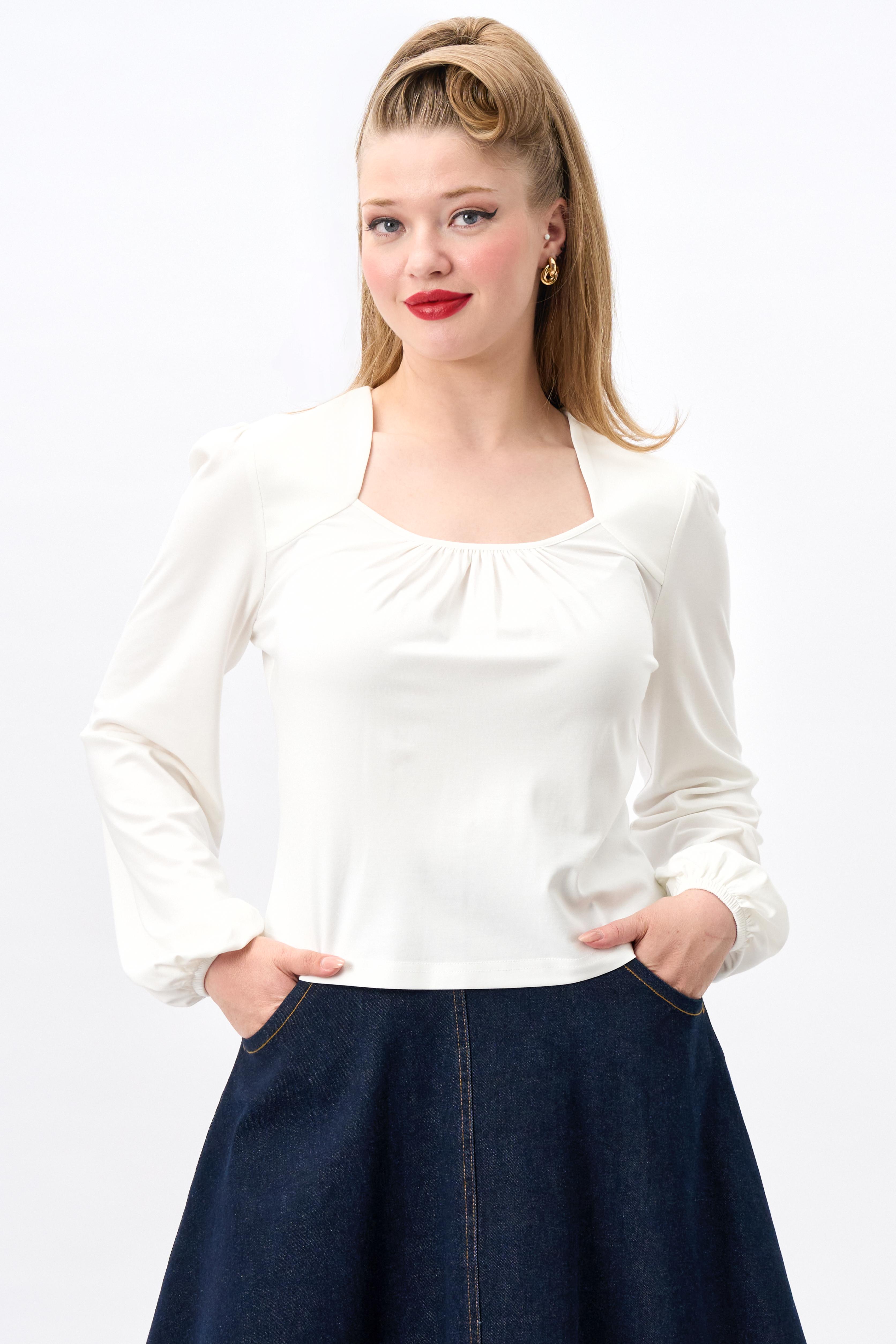 Leslie White Balloon Sleeve Jersey Top