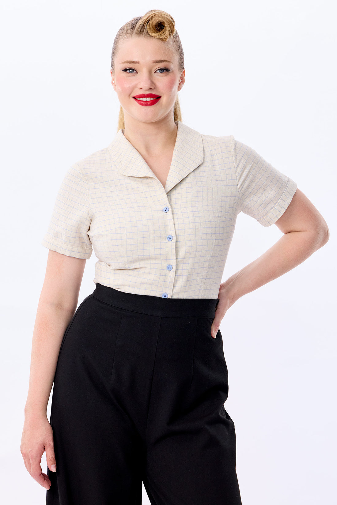 Taylor Grid Check Blouse Ocean