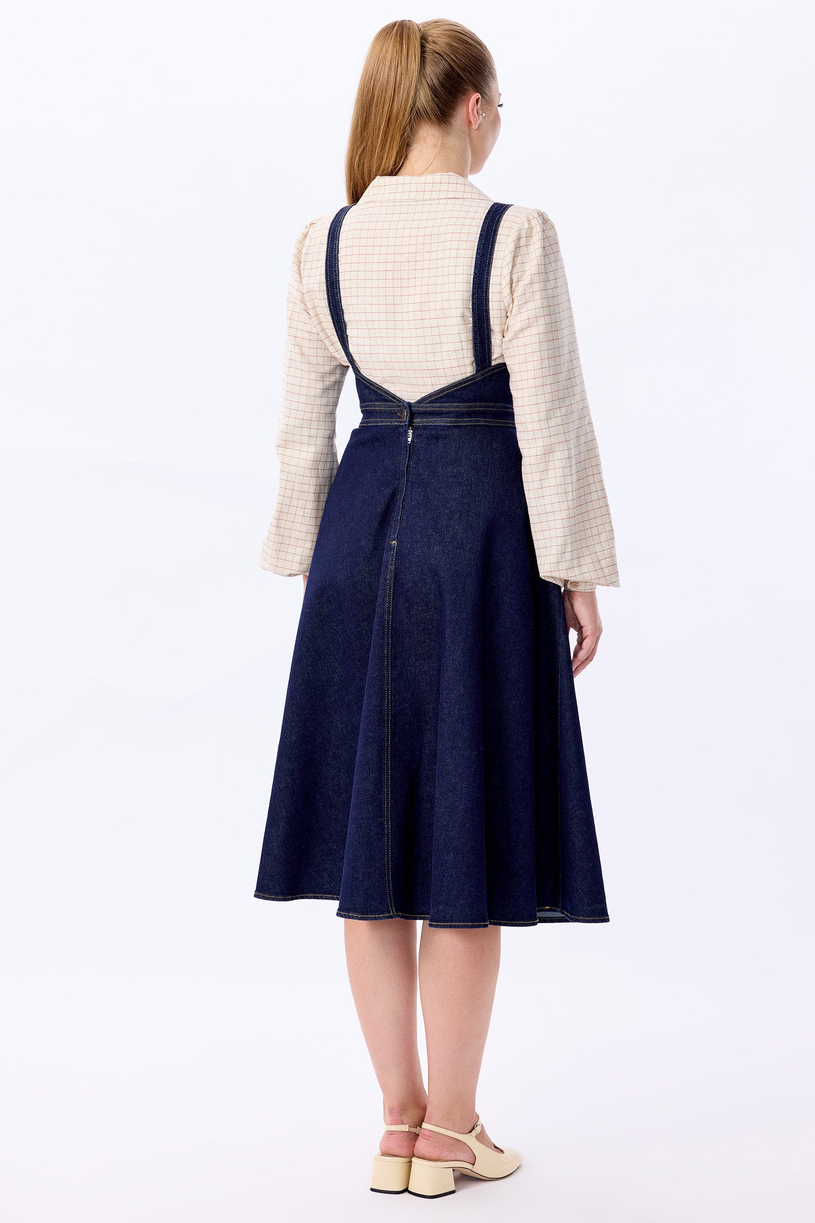 Gina Denim Pinafore Flared Dress