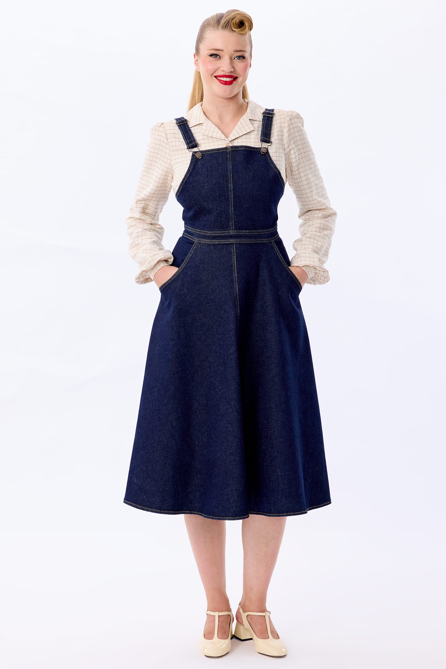 Gina Denim Pinafore Flared Dress