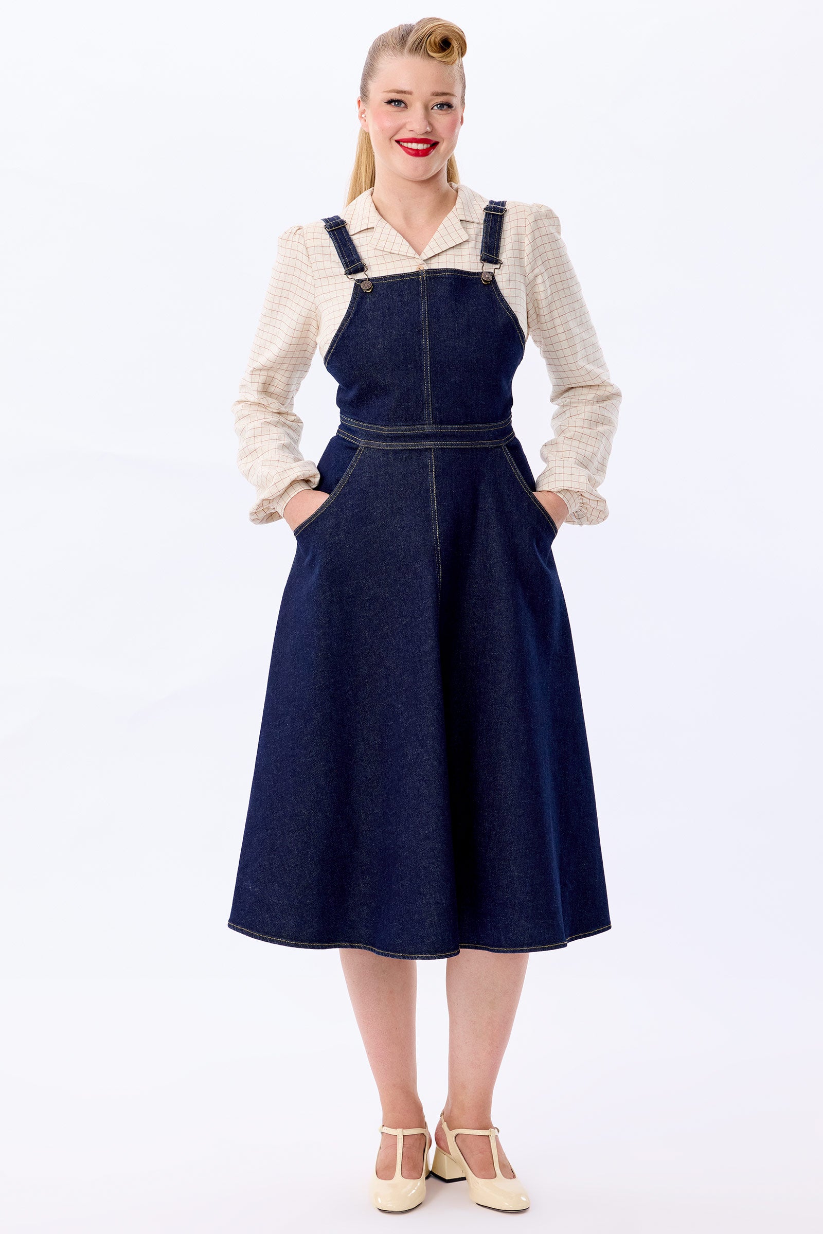 Gina Denim Pinafore Flared Dress