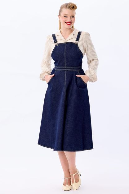 Gina Denim Pinafore Flared Dress