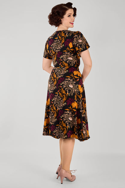 Fawzia Gold Leaf Flared Dress