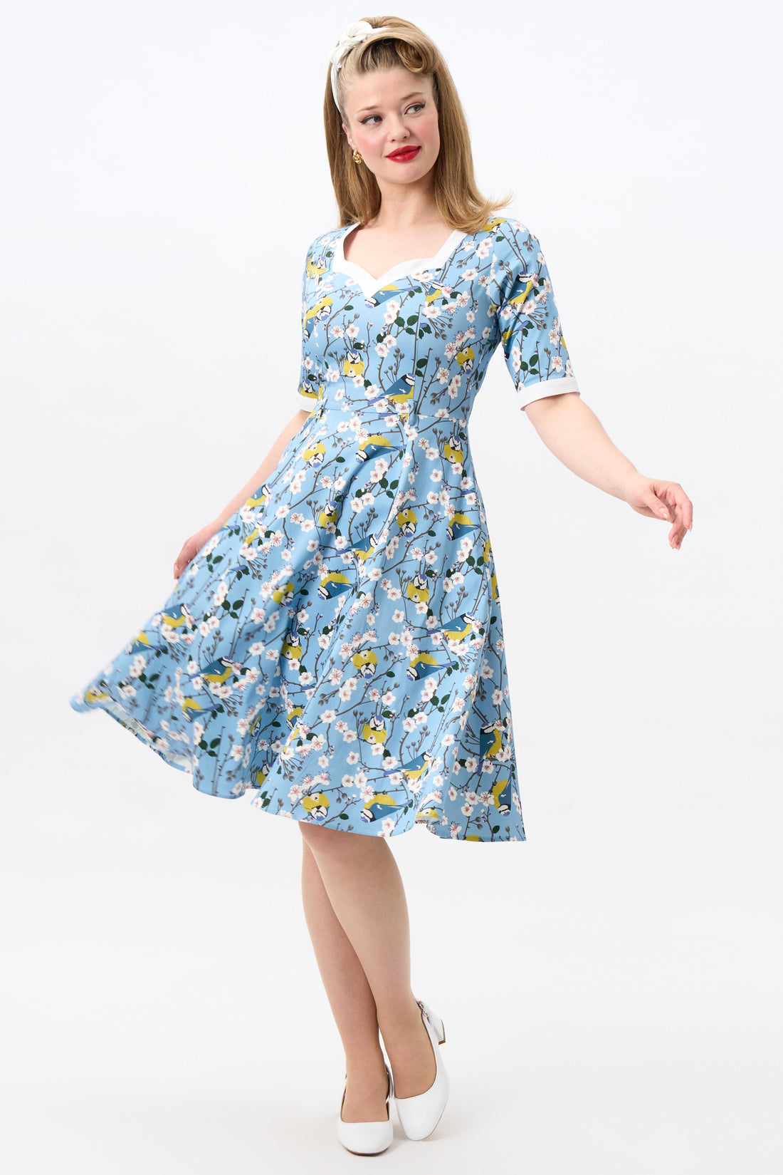 Sandy Blossom Birds Swing Dress
