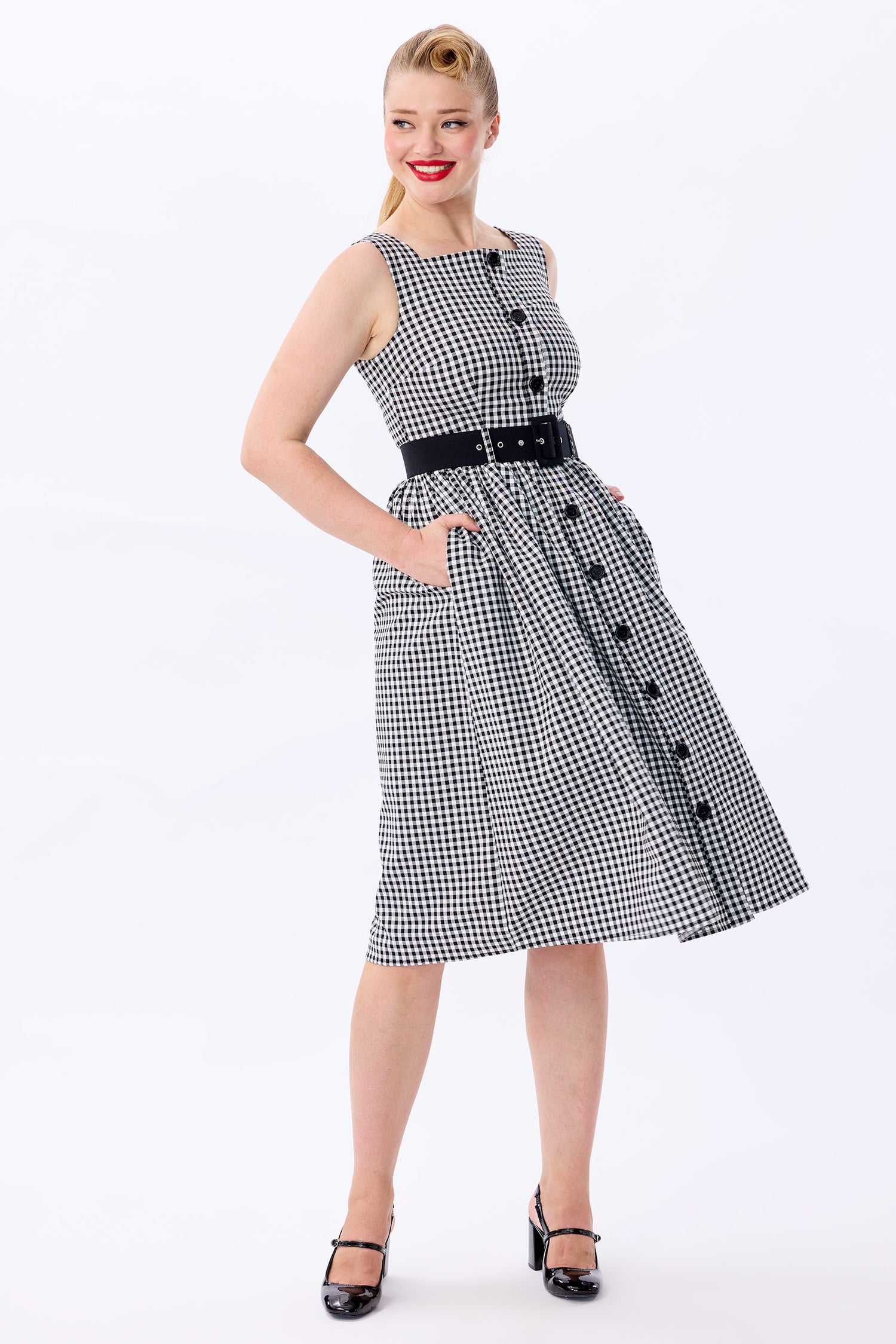 Polly Black Gingham Swing Dress