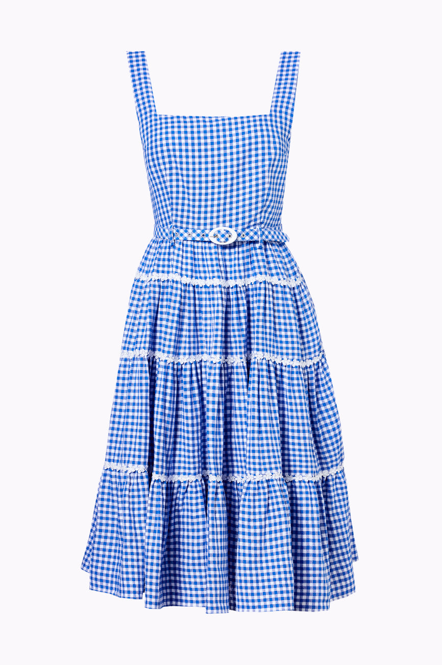 Erina Blue Gingham Tiered Dress
