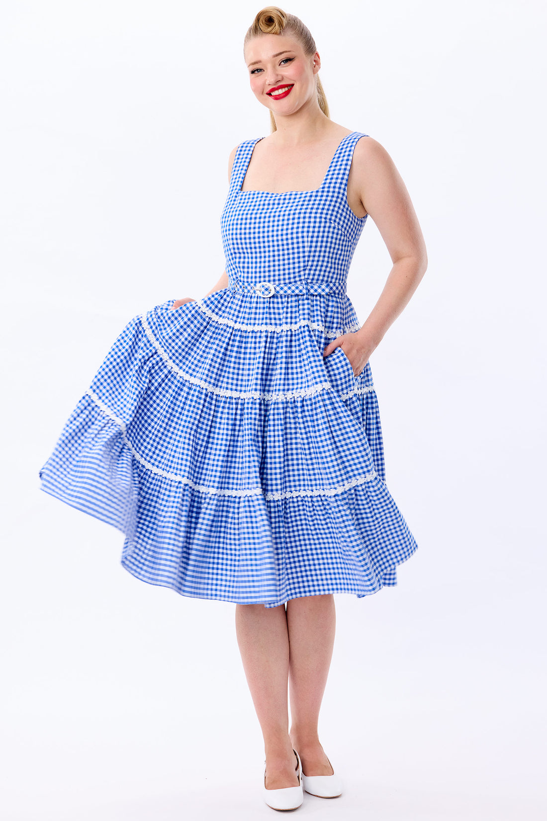 Erina Blue Gingham Tiered Dress