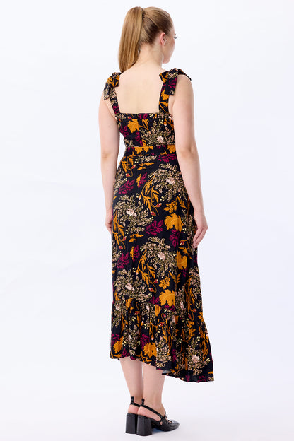 Katrina Gold Leaf Flared Maxi Dress