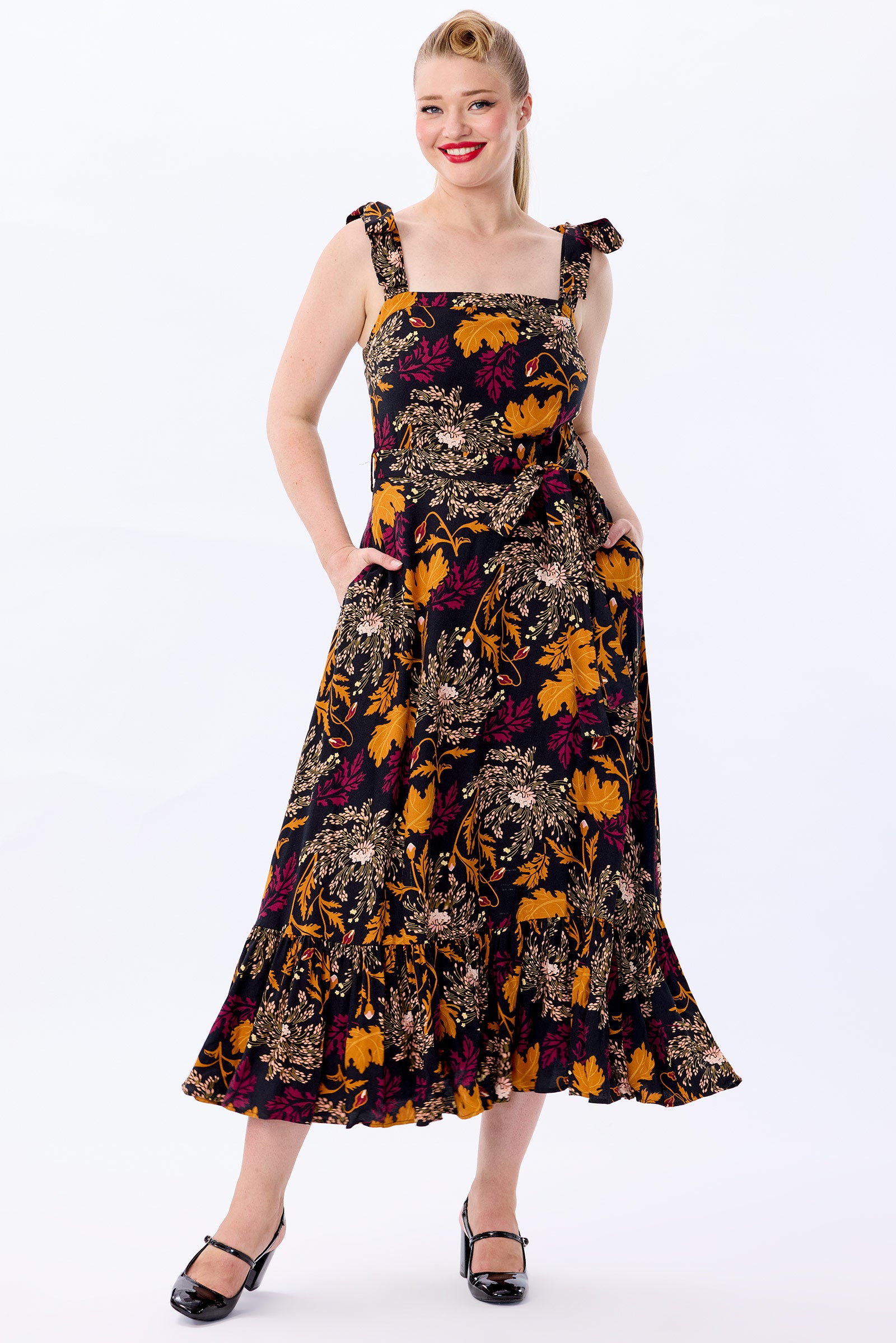 Katrina Gold Leaf Flared Maxi Dress