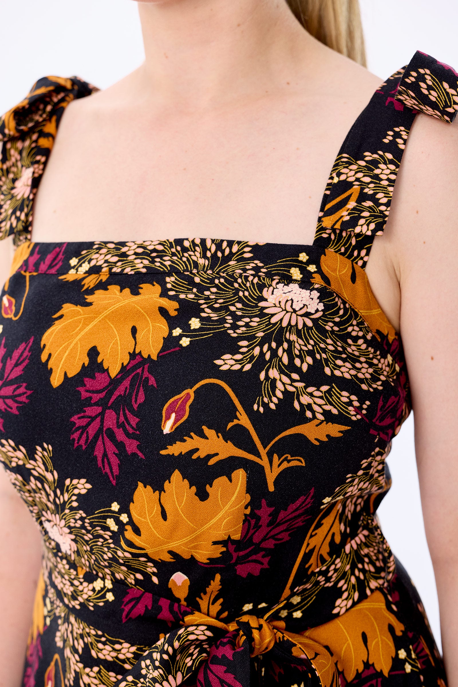 Katrina Gold Leaf Flared Maxi Dress