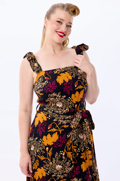 Katrina Gold Leaf Flared Maxi Dress