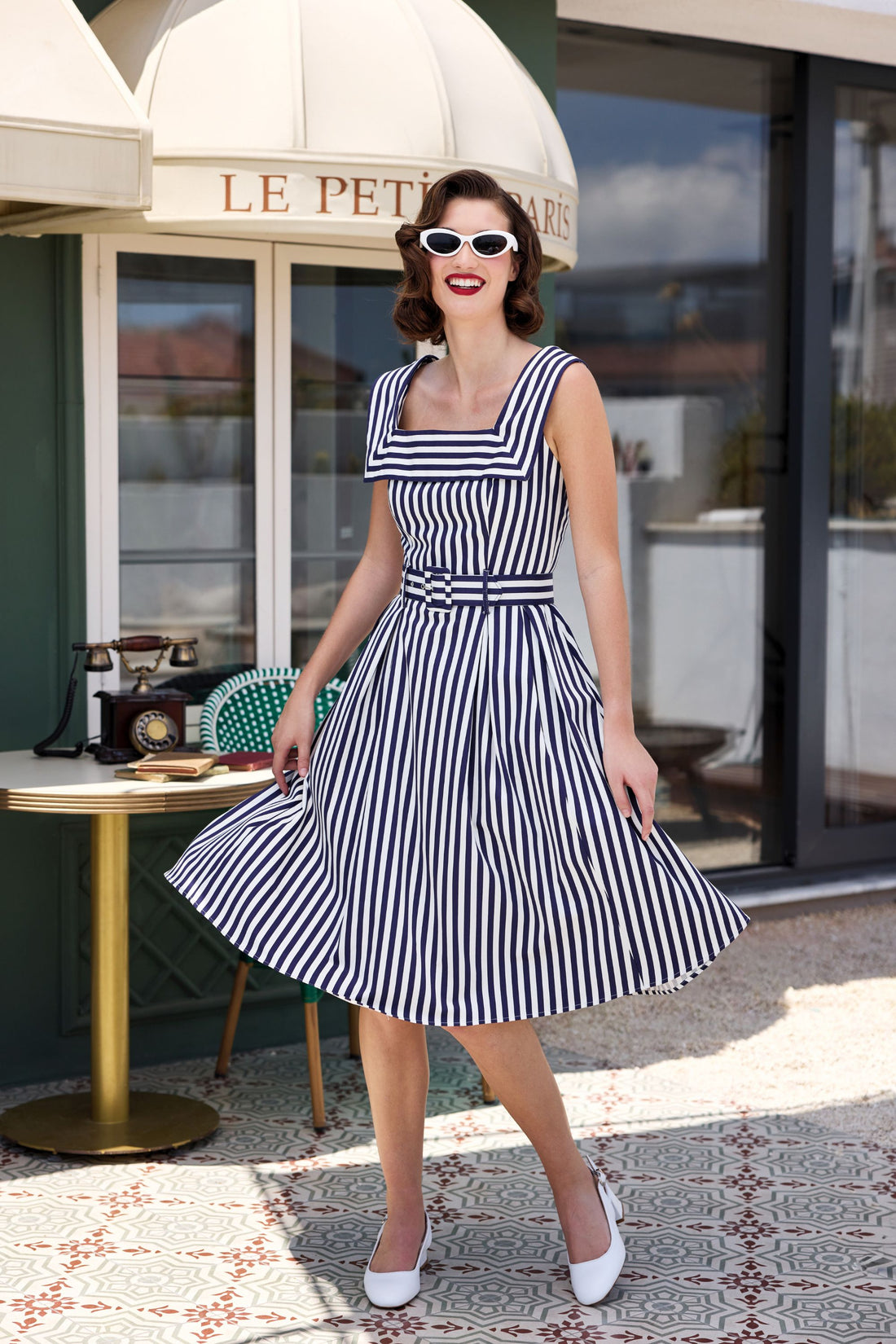 Gemmi Navy Stripe Swing Dress